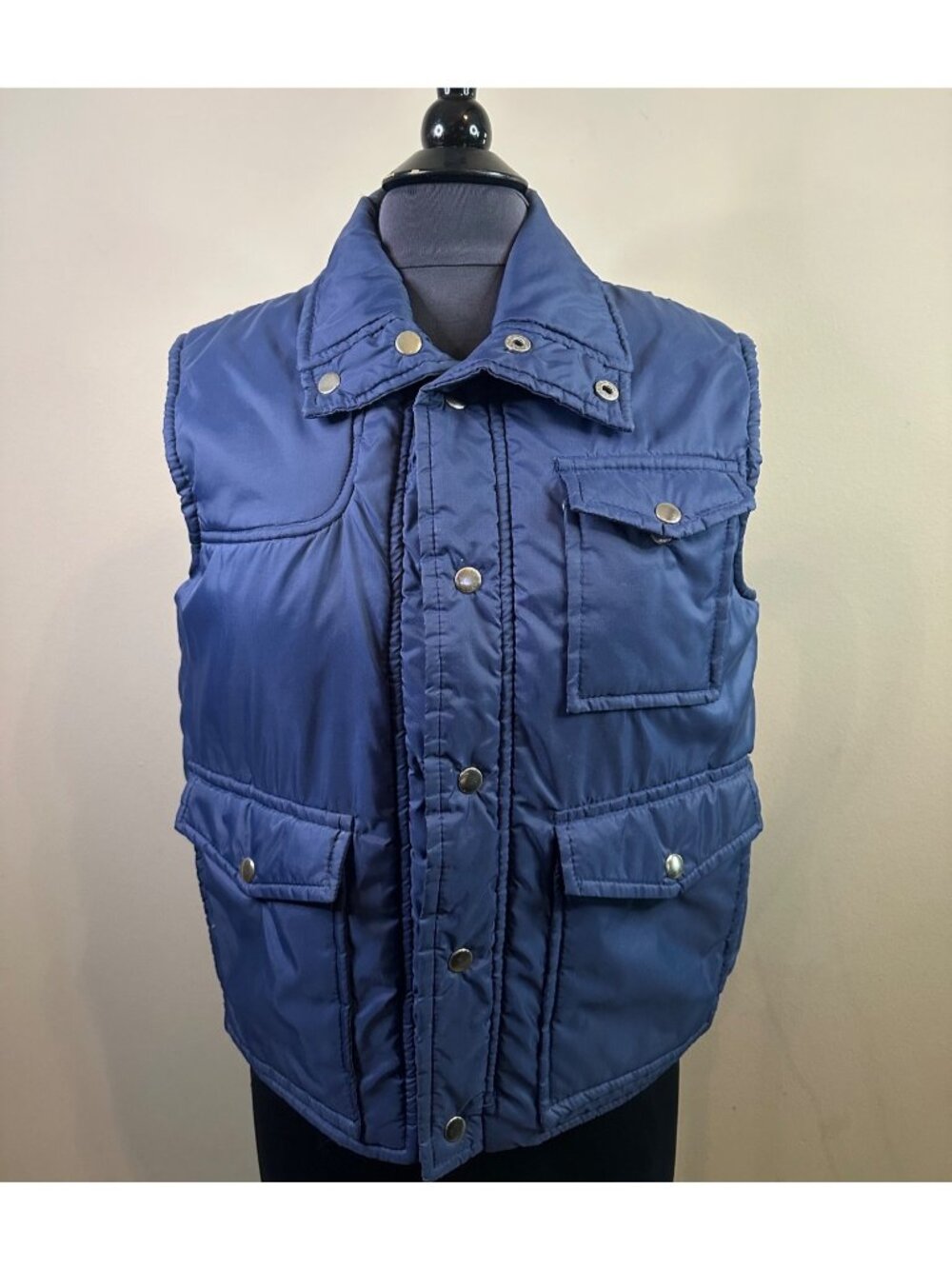 Vintage Dickies Puffer Vest Jacket Men's S Navy Blue Insulated Nylon Button Up